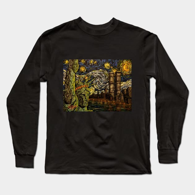 Dedication to Van Gogh NYC Starry Night Long Sleeve T-Shirt by Jack Lepper
